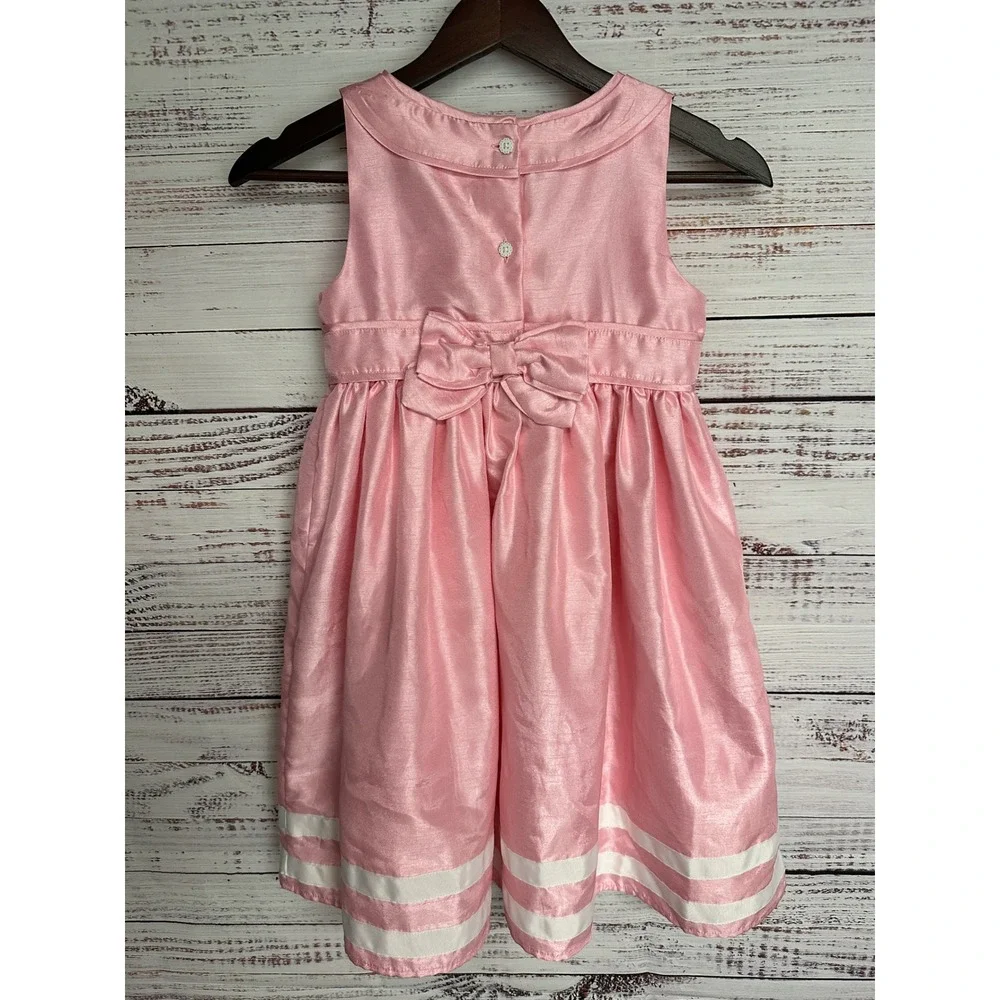 Gymboree Spring Jubilee Party Dress Girls 8 Pink White Ribbon Bow Formal Shimmer